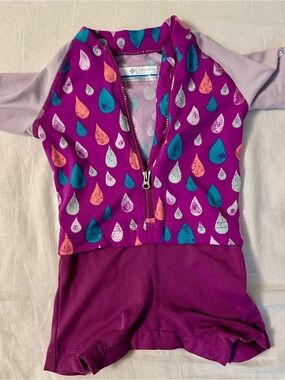 Columbia Girls Purple Teardrop One-Piece Rashguard Swimsuit